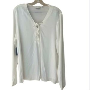 NWT  Aritzia Wilfred Free Classic White  Front  Tie Y2K Blouse Top Size Large